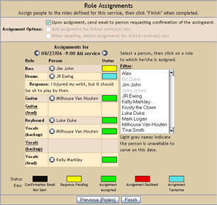 Worship Volunteer Scheduleing - Assignments