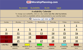 My WorshipPlanning - My Availability